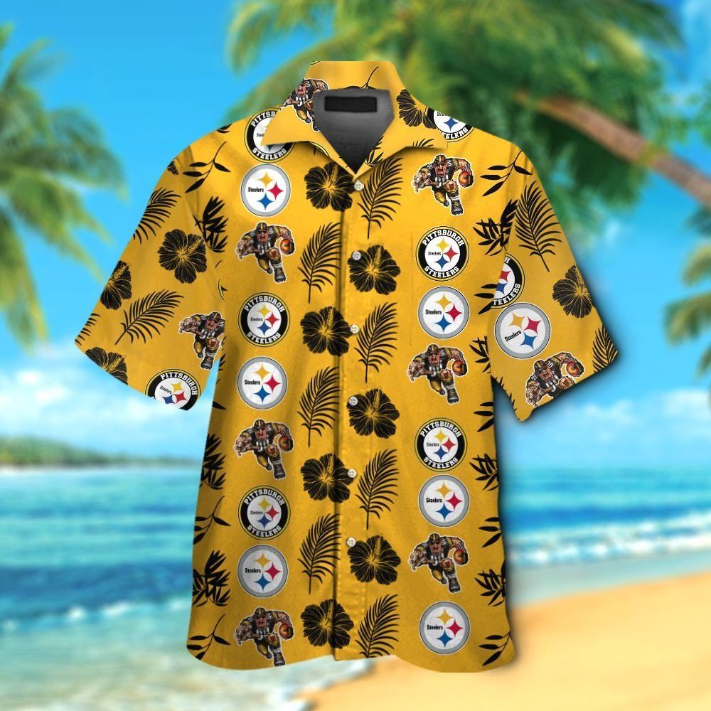 Pittsburg Steelers Short Sleeve Button Up Tropical Hawaiian Shirt VER0212 Unisex T-shirt, Sweatshirt, Hoodie, Long Sleeve Tee - T-Shirt, Sweatshirt, Hoodie