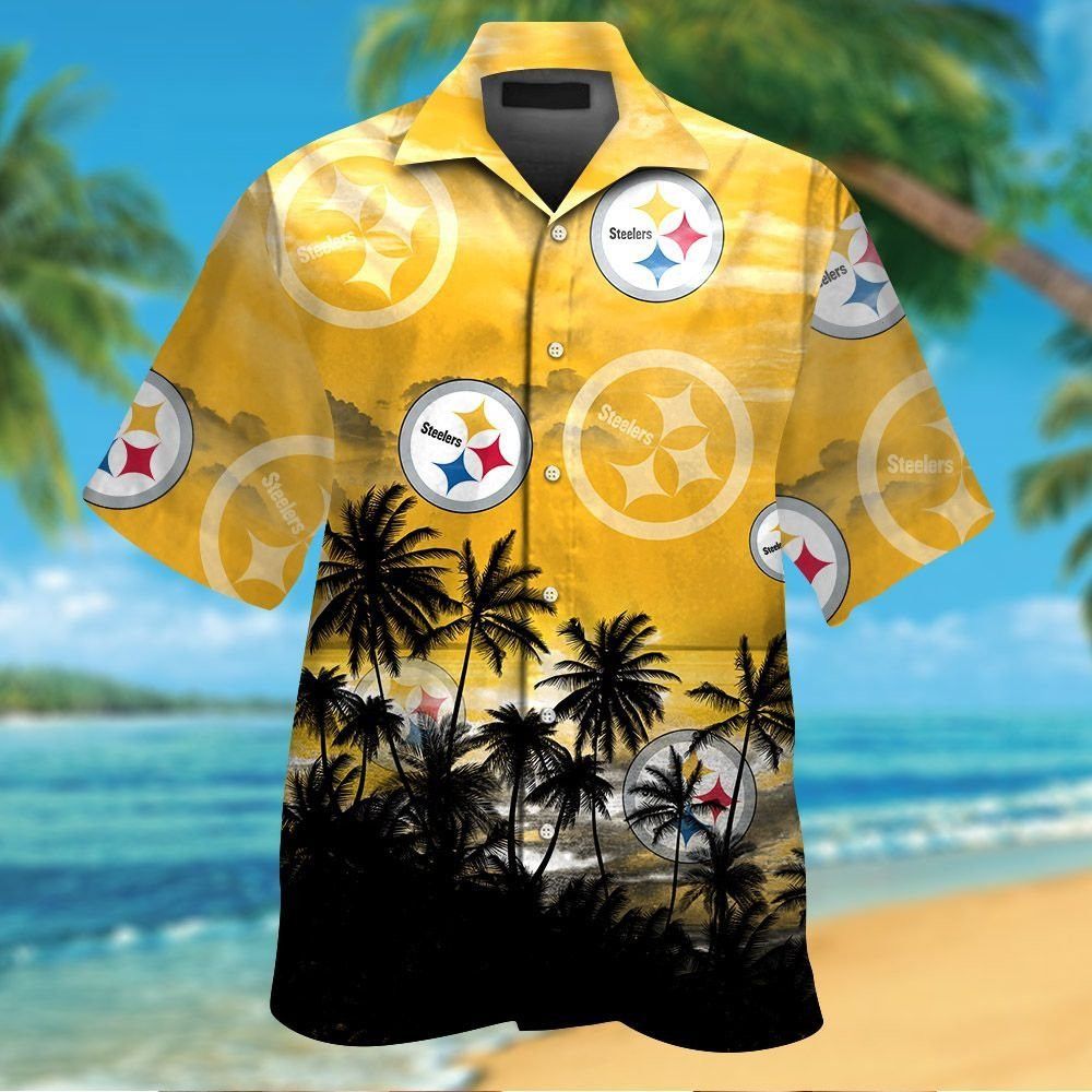 Pittsburg Steelers Short Sleeve Button Up Tropical Hawaiian Shirt VER022 Unisex T-shirt, Sweatshirt, Hoodie, Long Sleeve Tee - T-Shirt, Sweatshirt, Hoodie