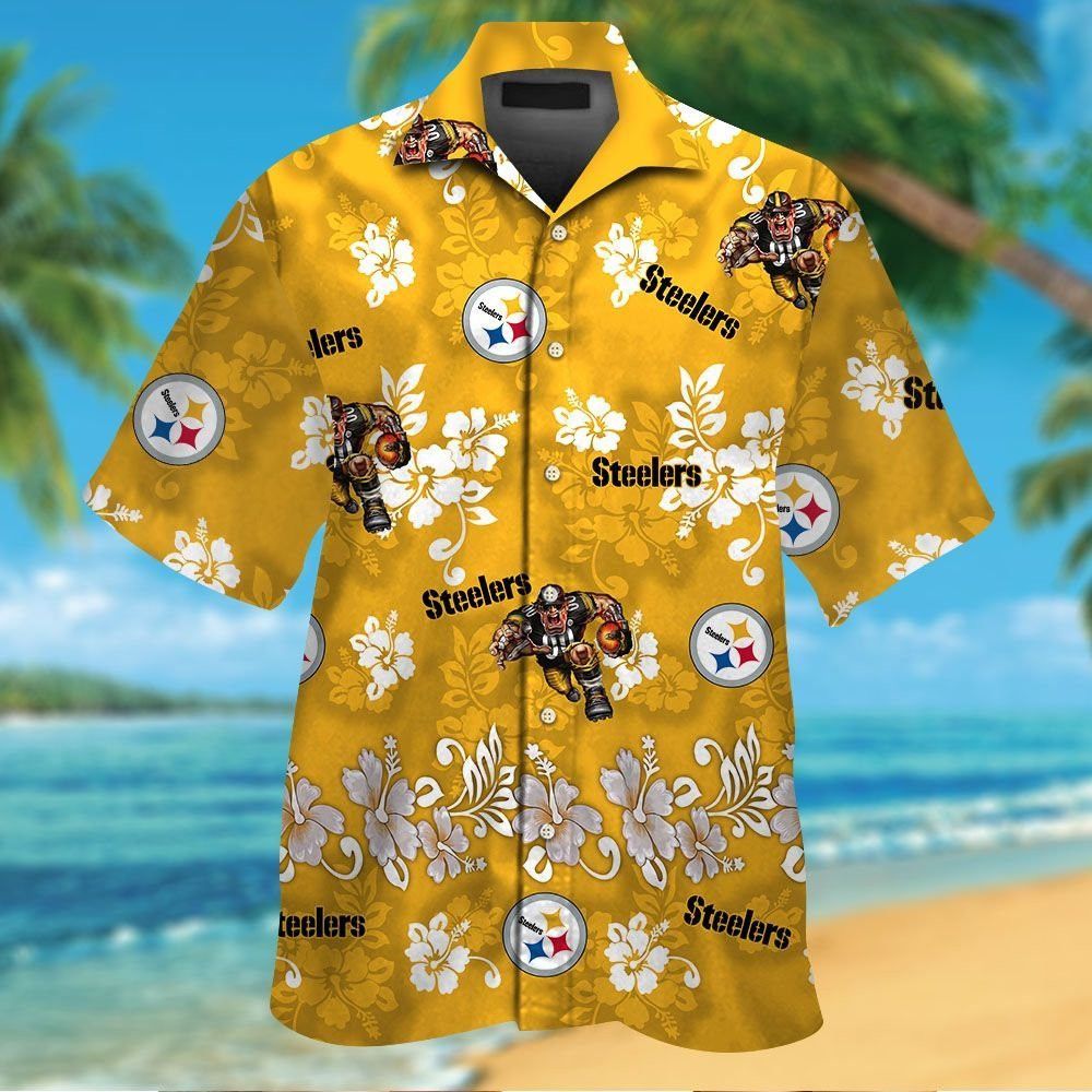 Pittsburg Steelers Short Sleeve Button Up Tropical Hawaiian Shirt VER023 Unisex T-shirt, Sweatshirt, Hoodie, Long Sleeve Tee - T-Shirt, Sweatshirt, Hoodie