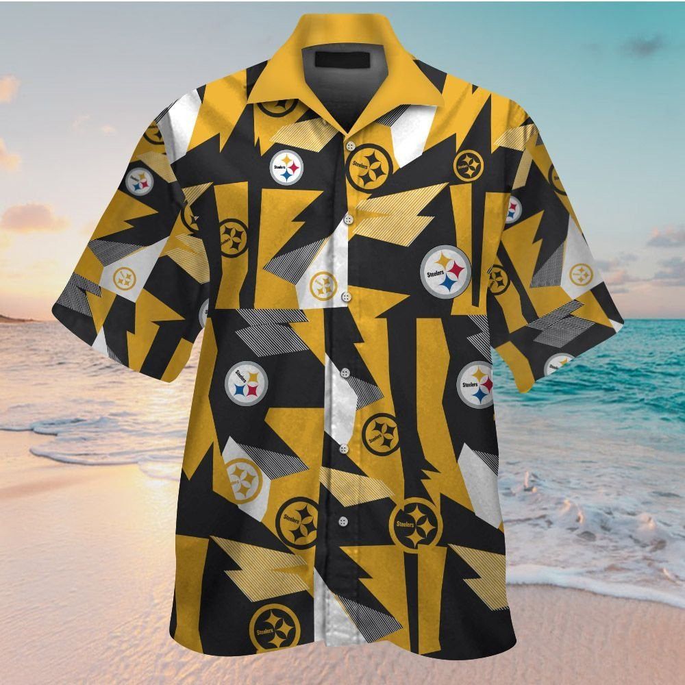 Pittsburg Steelers Short Sleeve Button Up Tropical Hawaiian Shirt VER024 Unisex T-shirt, Sweatshirt, Hoodie, Long Sleeve Tee - T-Shirt, Sweatshirt, Hoodie