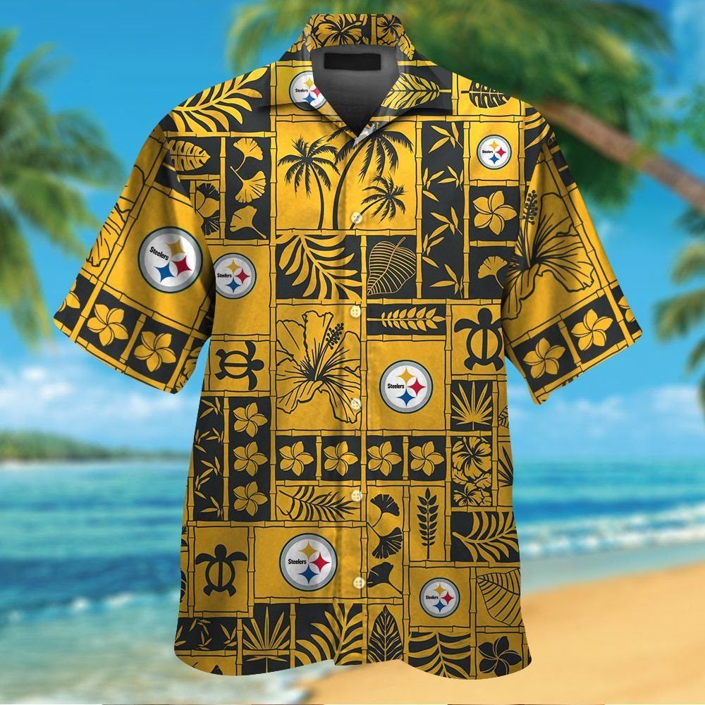 Pittsburg Steelers Short Sleeve Button Up Tropical Hawaiian Shirt VER026 Unisex T-shirt, Sweatshirt, Hoodie, Long Sleeve Tee - T-Shirt, Sweatshirt, Hoodie