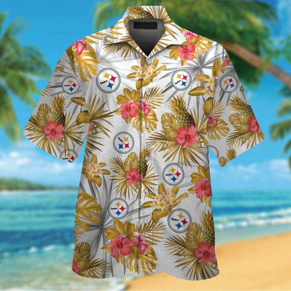 Pittsburg Steelers Short Sleeve Button Up Tropical Hawaiian Shirt VER028 Unisex T-shirt, Sweatshirt, Hoodie, Long Sleeve Tee - T-Shirt, Sweatshirt, Hoodie