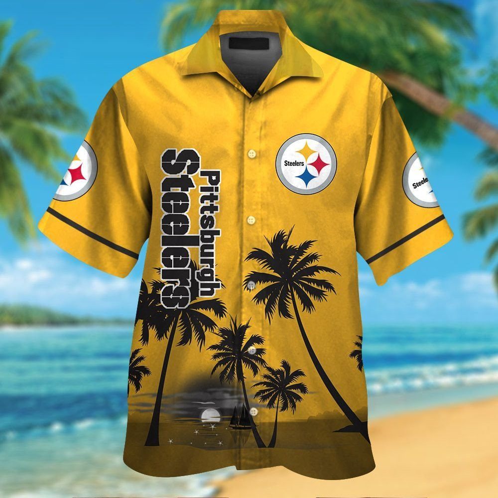 Pittsburg Steelers Short Sleeve Button Up Tropical Hawaiian Shirt VER03 Unisex T-shirt, Sweatshirt, Hoodie, Long Sleeve Tee - T-Shirt, Sweatshirt, Hoodie