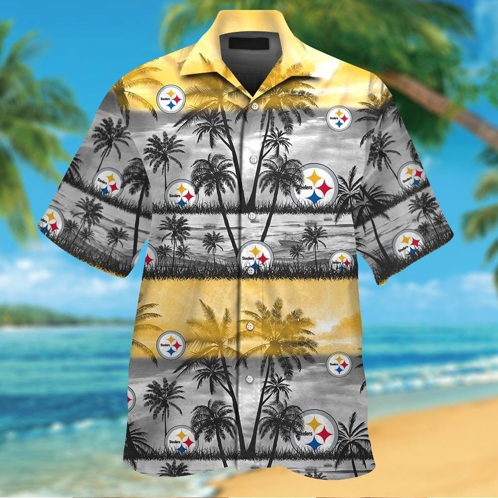 Pittsburg Steelers Short Sleeve Button Up Tropical Hawaiian Shirt VER04 Unisex T-shirt, Sweatshirt, Hoodie, Long Sleeve Tee - T-Shirt, Sweatshirt, Hoodie