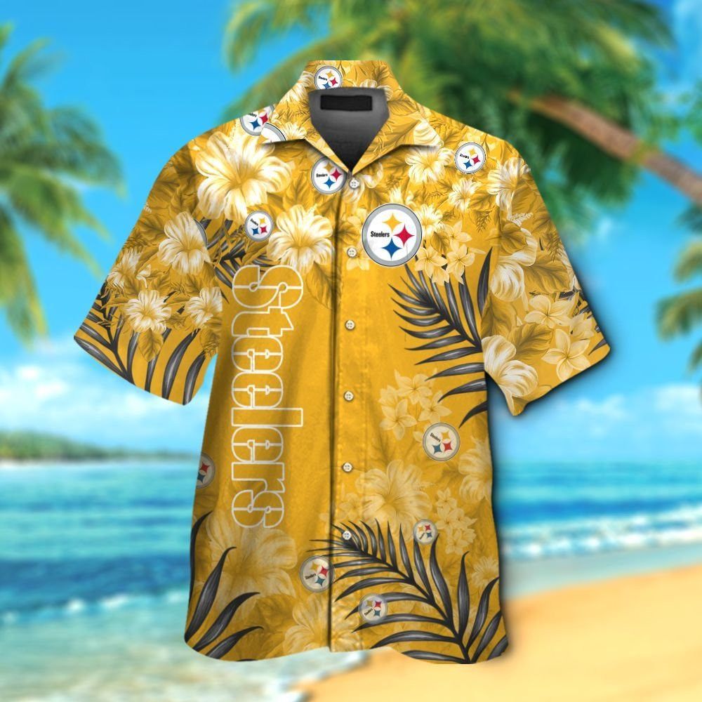 Pittsburg Steelers Short Sleeve Button Up Tropical Hawaiian Shirt VER06 Unisex T-shirt, Sweatshirt, Hoodie, Long Sleeve Tee - T-Shirt, Sweatshirt, Hoodie