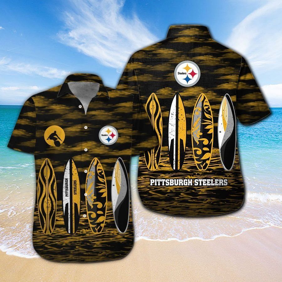 Pittsburg Steelers Short Sleeve Button Up Tropical Hawaiian Shirt VER08 Unisex T-shirt, Sweatshirt, Hoodie, Long Sleeve Tee - T-Shirt, Sweatshirt, Hoodie