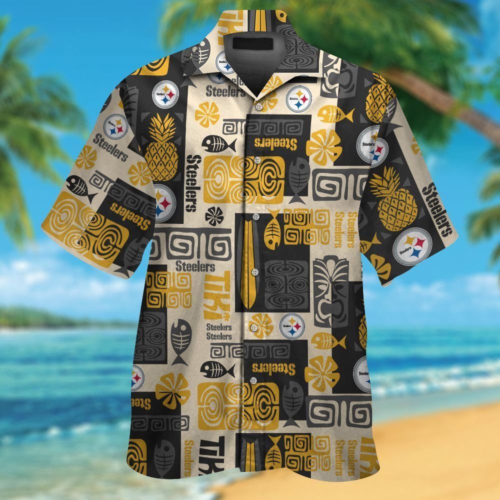 Pittsburg Steelers Short Sleeve Button Up Tropical Hawaiian Shirt VER09 Unisex T-shirt, Sweatshirt, Hoodie, Long Sleeve Tee - T-Shirt, Sweatshirt, Hoodie