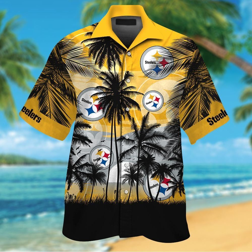 Pittsburg Steelers Short Sleeve Button Up Tropical Shirt Hawaiian Shirt Unisex T-shirt, Sweatshirt, Hoodie, Long Sleeve Tee - T-Shirt, Sweatshirt, Hoodie