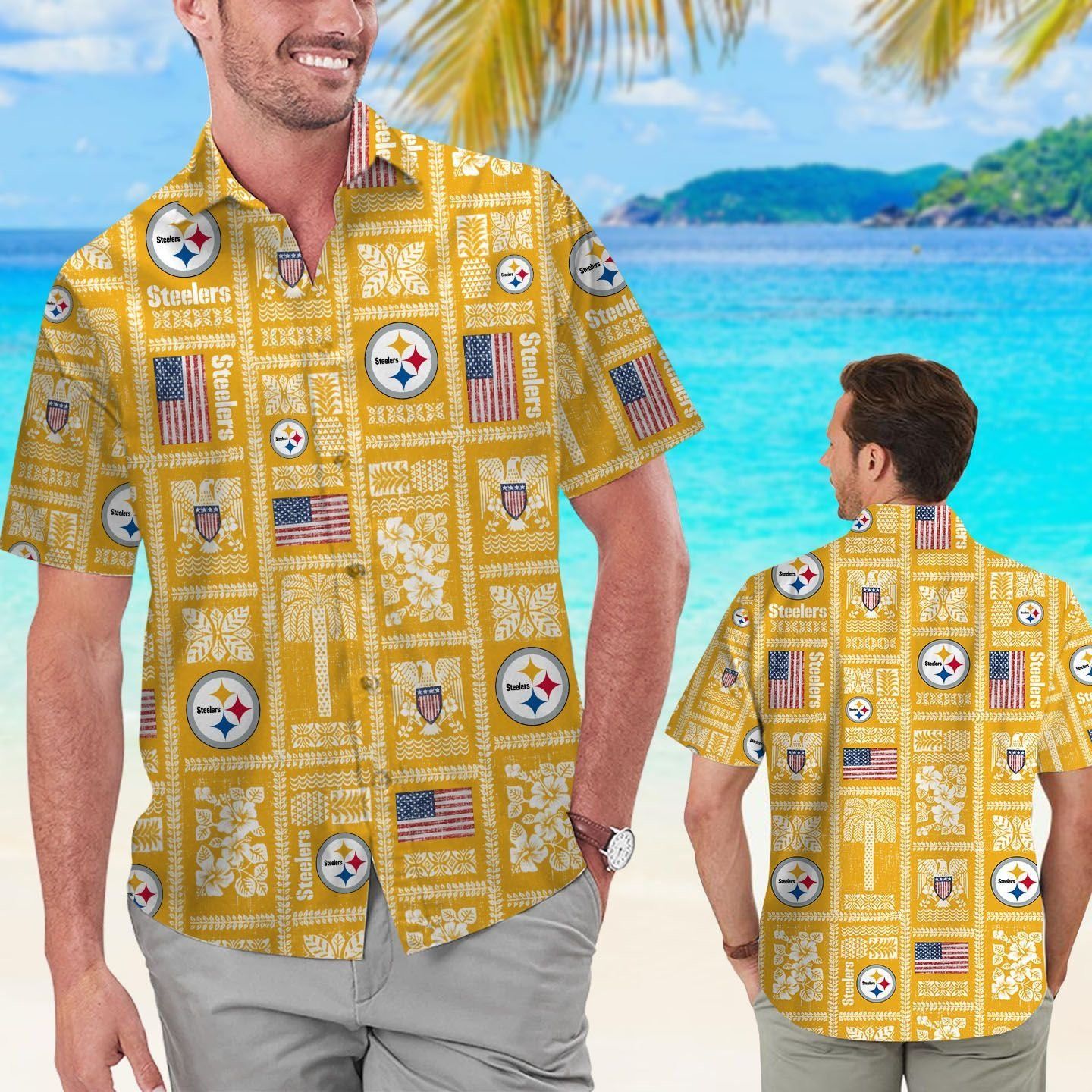 Pittsburg Steelers Summer Commemorative Short Sleeve Button Up Tropical Hawaiian Shirt Unisex T-shirt, Sweatshirt, Hoodie, Long Sleeve Tee - T-Shirt, Sweatshirt, Hoodie