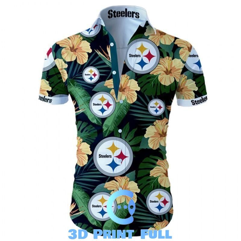 Pittsburg Steelers Tropical Flower Hawaiian Shirts White Men Unisex T-shirt, Sweatshirt, Hoodie, Long Sleeve Tee - T-Shirt, Sweatshirt, Hoodie