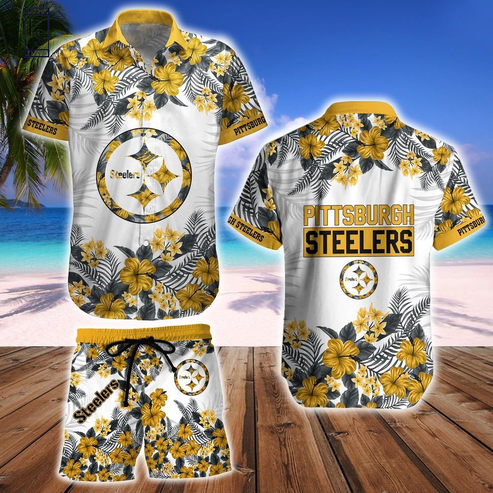 Pittsburg Steelers Tropical Style Hawaiian Shirt Short Combo Set Unisex T-shirt, Sweatshirt, Hoodie, Long Sleeve Tee - T-Shirt, Sweatshirt, Hoodie