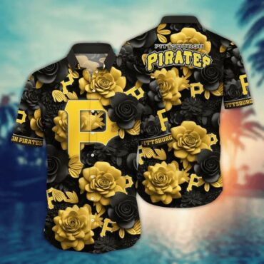 Pittsburgh Pirates Black & Gold Rose Hawaiian Shirt Unisex T-shirt, Sweatshirt, Hoodie, Long Sleeve Tee - T-Shirt, Sweatshirt, Hoodie