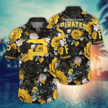 Pittsburgh Pirates Bold Floral Burst Hawaiian Shirt Unisex T-shirt, Sweatshirt, Hoodie, Long Sleeve Tee - T-Shirt, Sweatshirt, Hoodie