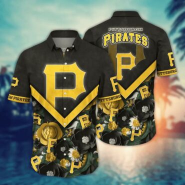 Pittsburgh Pirates Chevron Floral Hawaiian Shirt Unisex T-shirt, Sweatshirt, Hoodie, Long Sleeve Tee - T-Shirt, Sweatshirt, Hoodie