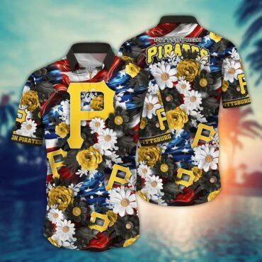 Pittsburgh Pirates Floral Freedom Hawaiian Shirt Unisex T-shirt, Sweatshirt, Hoodie, Long Sleeve Tee - T-Shirt, Sweatshirt, Hoodie