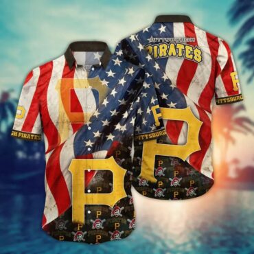 Pittsburgh Pirates Stars & Stripes Hawaiian Shirt Unisex T-shirt, Sweatshirt, Hoodie, Long Sleeve Tee - T-Shirt, Sweatshirt, Hoodie