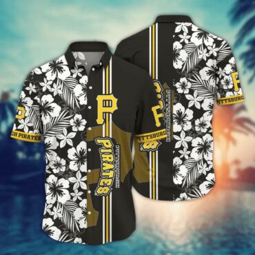 Pittsburgh Pirates Tropical Monochrome Hawaiian Shirt Unisex T-shirt, Sweatshirt, Hoodie, Long Sleeve Tee - T-Shirt, Sweatshirt, Hoodie