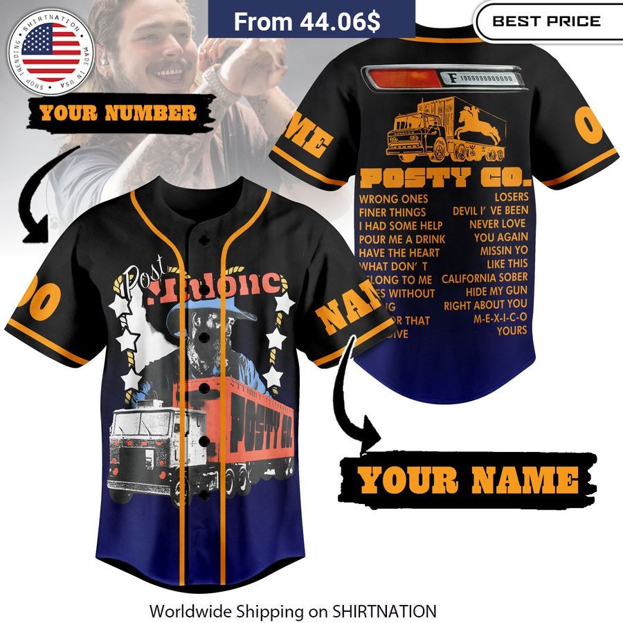 Post Malone Posty Co CUSTOM Baseball Jersey Unisex T-shirt, Sweatshirt, Hoodie, Long Sleeve Tee - T-Shirt, Sweatshirt, Hoodie
