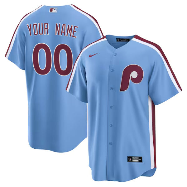 Custom Philadelphia Phillies Alternate Jersey Powder Blue baseball jersey product view 1