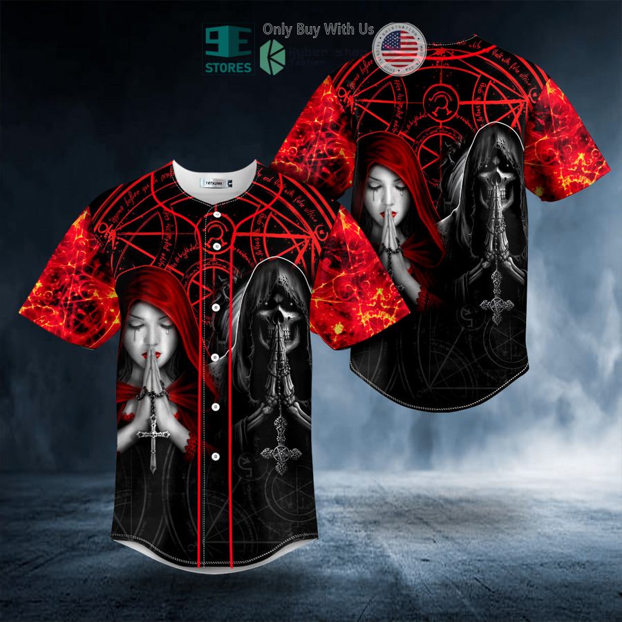 BEST Praying Beauty N Reaper Skull Baseball Shirt Unisex T-shirt, Sweatshirt, Hoodie, Long Sleeve Tee - T-Shirt, Sweatshirt, Hoodie