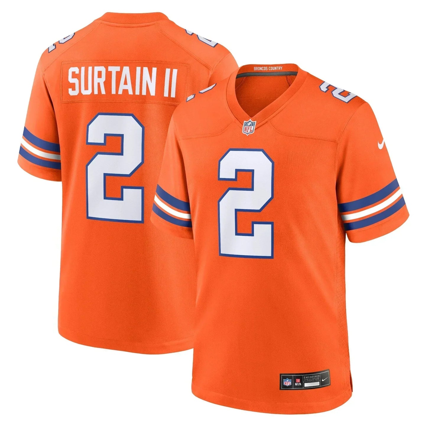 Patrick Surtain II Denver Broncos Mile High Collection Alternate Jersey - Orange football jersey product view 1