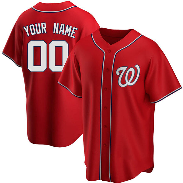 Custom Washington Nationals Alternate Jersey - Red baseball jersey product view 1