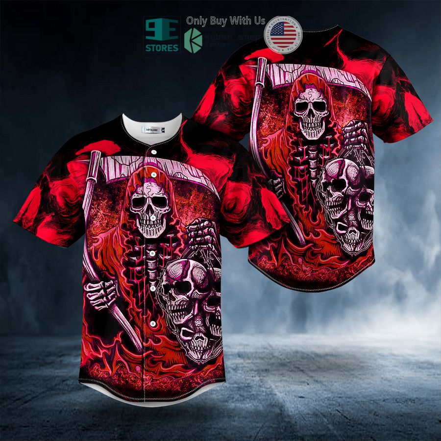 BEST Red Grim Reaper Skull Baseball Jersey Unisex T-shirt, Sweatshirt, Hoodie, Long Sleeve Tee - T-Shirt, Sweatshirt, Hoodie