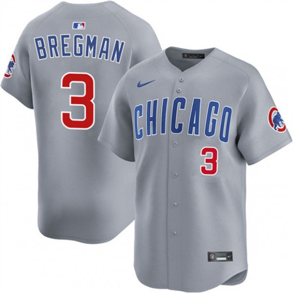 Alex Bregman Chicago Cubs Road Jersey - Gray baseball jersey product view 1