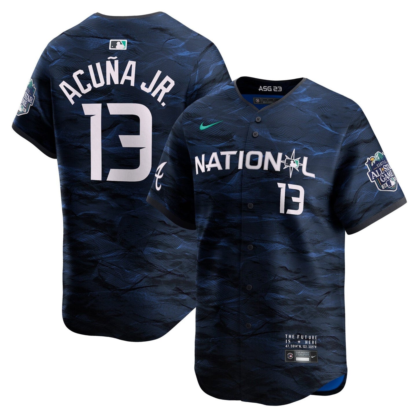 Ronald Acuna Jr Atlanta Braves 2023 All-Star Jersey Navy baseball jersey product view 1