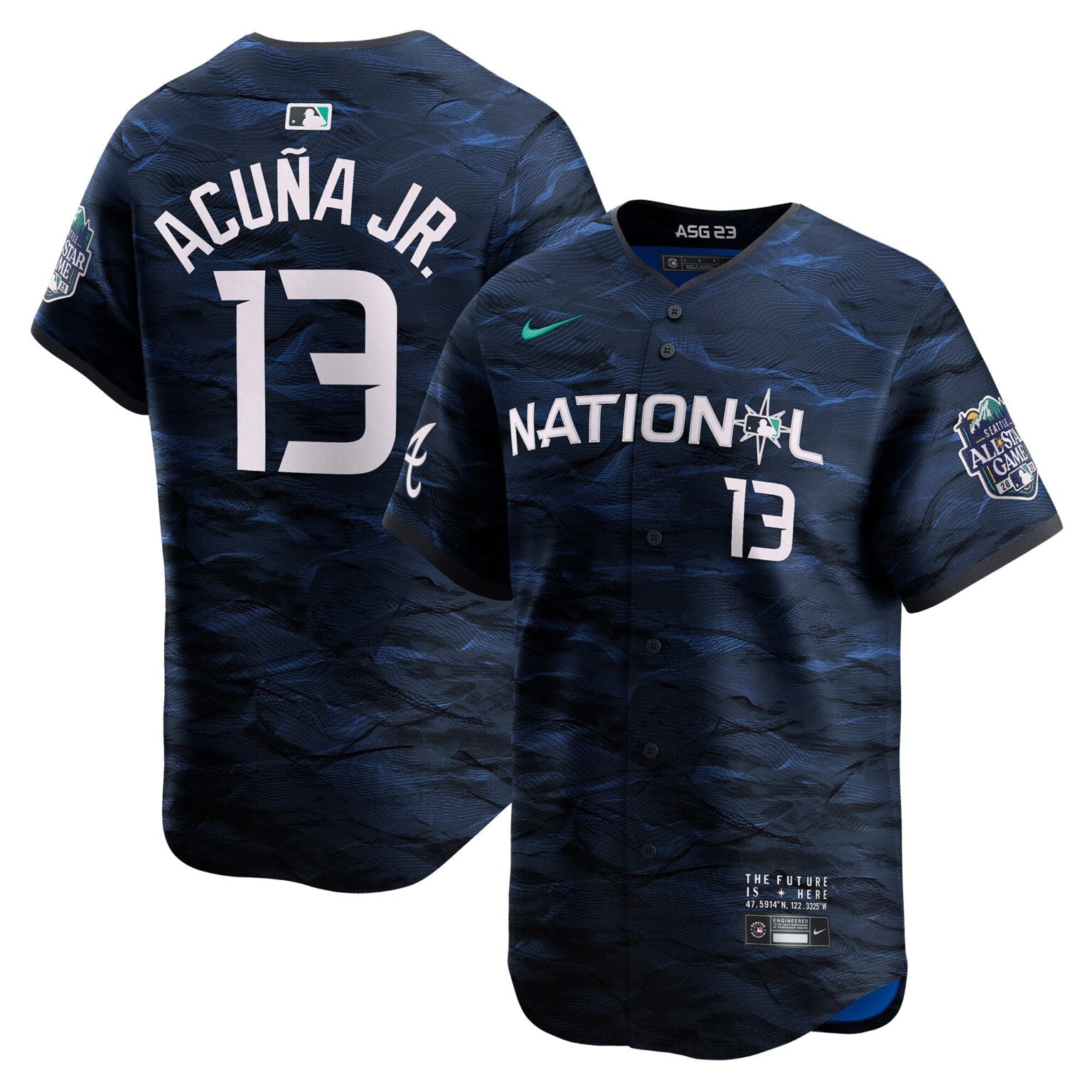 Ronald Acuna Jr Atlanta Braves 2023 All-Star Jersey Navy baseball jersey product view 1