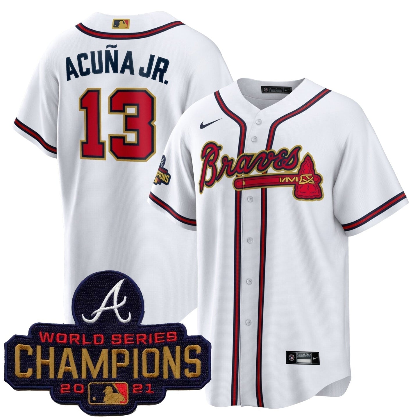Ronald Acuna Jr Atlanta Braves 2021 World Series Patch Jersey White baseball jersey product view 1