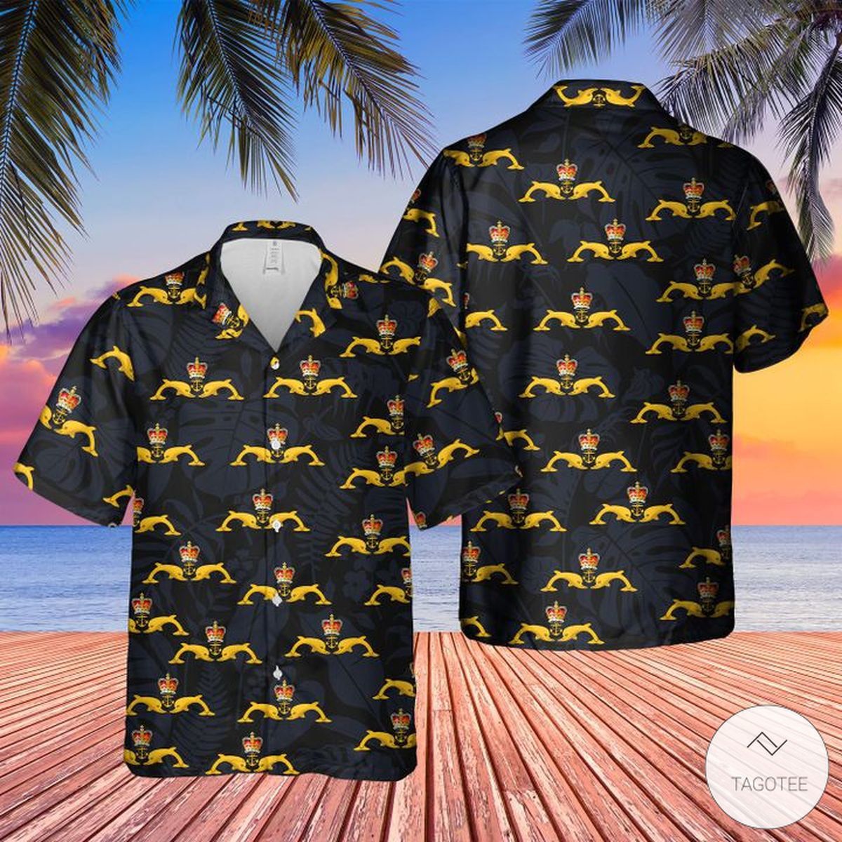 Royal Navy Dolphins Badge Themed Unique Hawaiian Shirt Design Unisex T-shirt, Sweatshirt, Hoodie, Long Sleeve Tee - T-Shirt, Sweatshirt, Hoodie