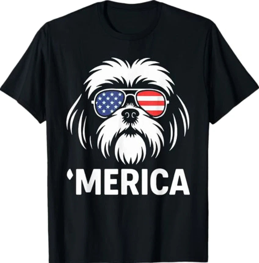 Shih Tzu Dog 'Merica Patriotic 4th of July American Flag T-Shirt Unisex T-shirt, Sweatshirt, Hoodie, Long Sleeve Tee - T-Shirt, Sweatshirt, Hoodie