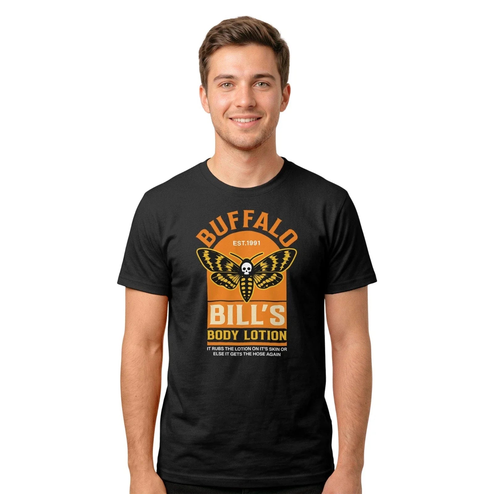 Buffalo Bills Body Lotion T-Shirt Horror Movie Inspired Retro Moth Halloween Unisex T-shirt, Sweatshirt, Hoodie, Long Sleeve Tee - T-Shirt, Sweatshirt, Hoodie