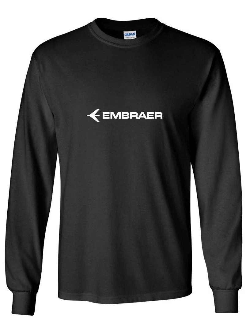 Embraer White Logo Brazilian Aerospace Geek Black Cotton Long Sleeve T-shirt Unisex T-shirt, Sweatshirt, Hoodie, Long Sleeve Tee - T-Shirt, Sweatshirt, Hoodie