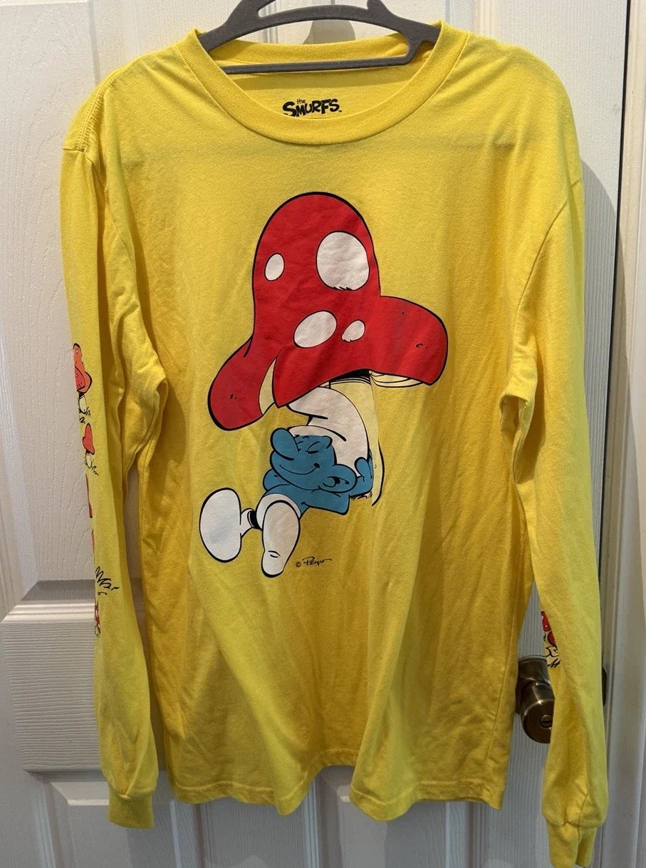 The Smurfs T-Shirt Yellow Medium Long Sleeve Shirt Great Shape! Lazy Smurf Unisex T-shirt, Sweatshirt, Hoodie, Long Sleeve Tee - T-Shirt, Sweatshirt, Hoodie