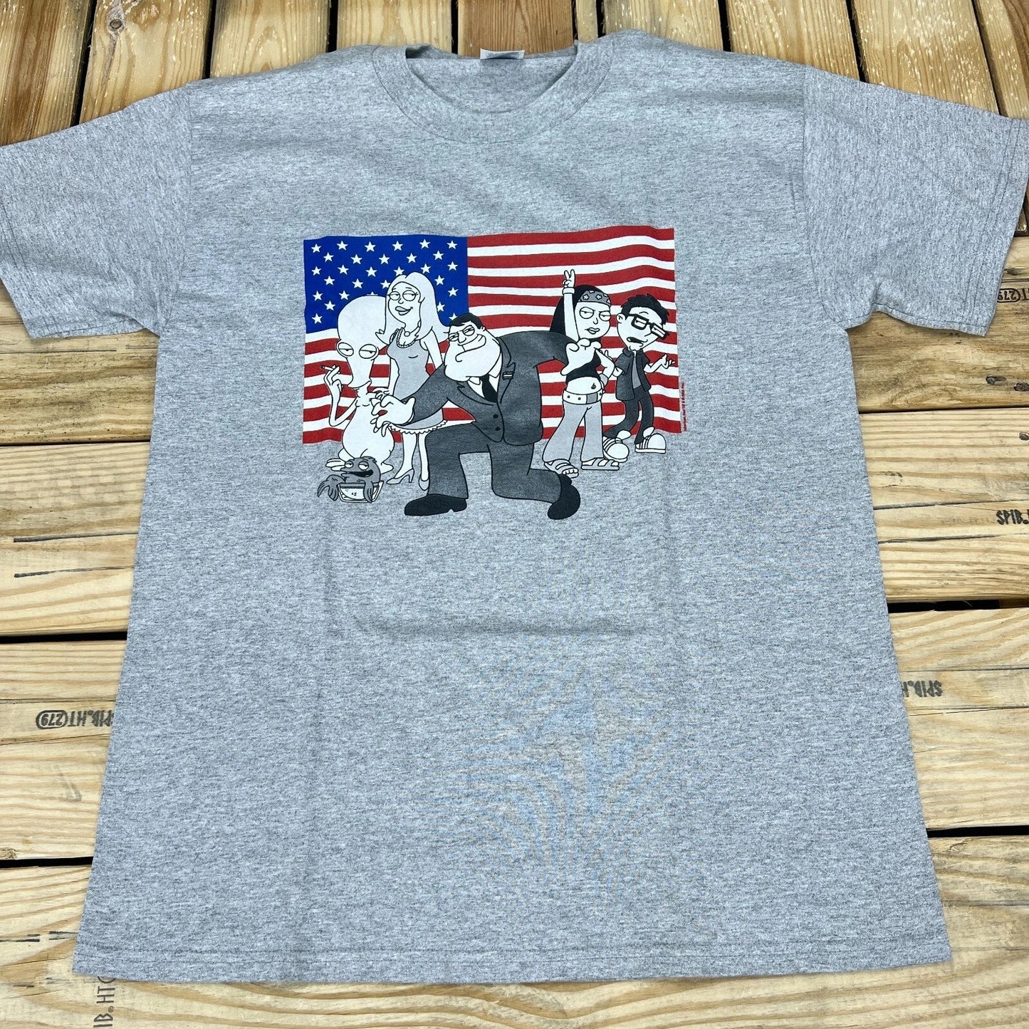Vtg Y2K New Old Stock 2005 American Dad Flag Gray Graphic T-Shirt Men's Sizes Unisex T-shirt, Sweatshirt, Hoodie, Long Sleeve Tee - T-Shirt, Sweatshirt, Hoodie