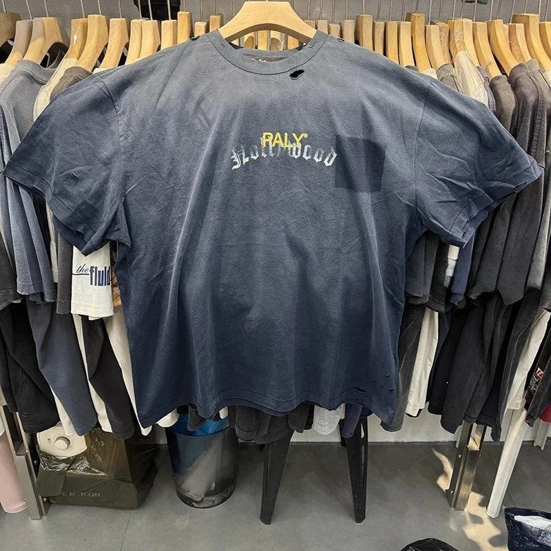 Faded Hollywood Motorcycle Font Paly Mens Navy Blue Cotton T Shirt Unisex T-shirt, Sweatshirt, Hoodie, Long Sleeve Tee - T-Shirt, Sweatshirt, Hoodie
