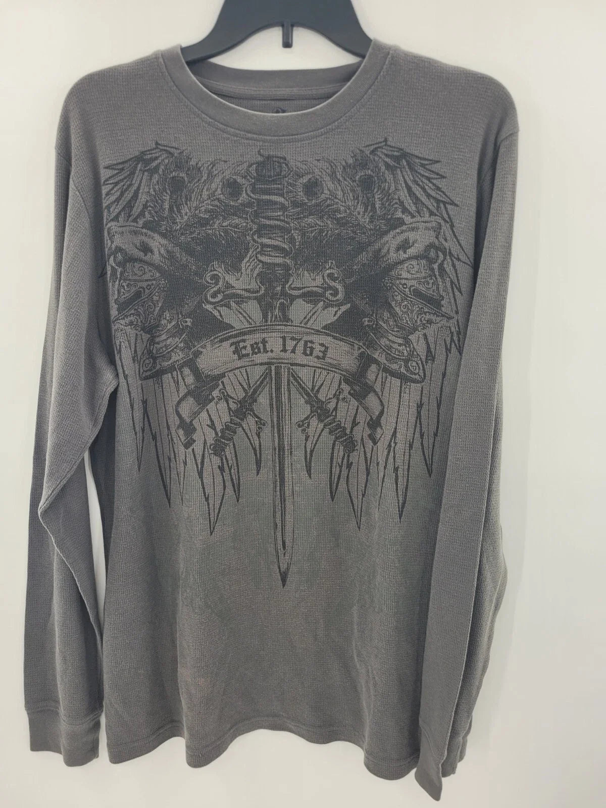 Destruction Shirt Mens XL  Grey Waffle Thermal Y2K MMA Affliction Knight *Stain* Unisex T-shirt, Sweatshirt, Hoodie, Long Sleeve Tee - T-Shirt, Sweatshirt, Hoodie