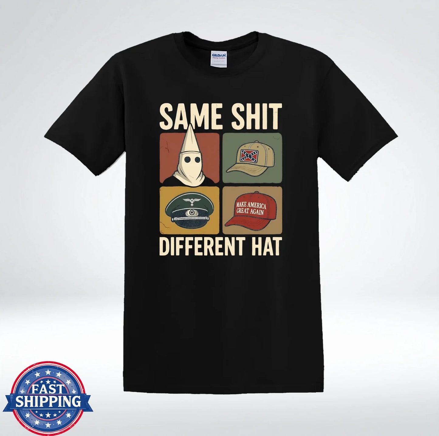 Same Sh*t Different Hat Anti Hate Political Satire Graphic T-Shirt Unisex T-shirt, Sweatshirt, Hoodie, Long Sleeve Tee - T-Shirt, Sweatshirt, Hoodie