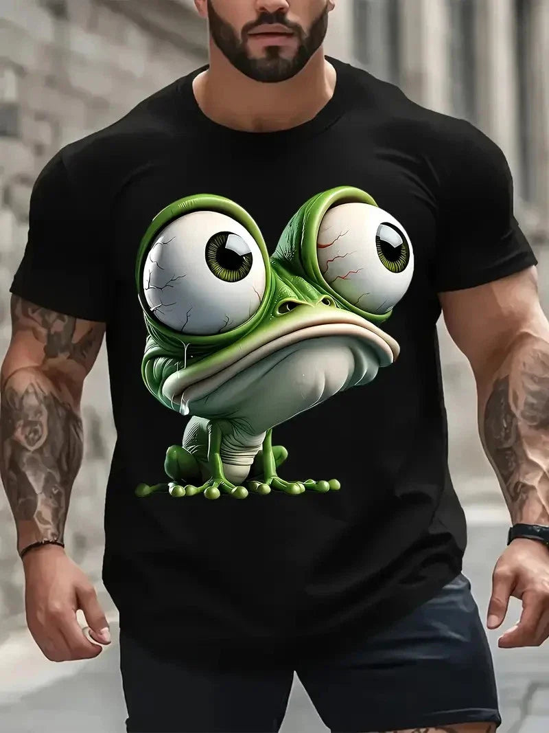 [Funny Frog Graphic Tee] Plus Size Men's Big Eyes Frog Graphic Tee | Soft Breath Unisex T-shirt, Sweatshirt, Hoodie, Long Sleeve Tee - T-Shirt, Sweatshirt, Hoodie