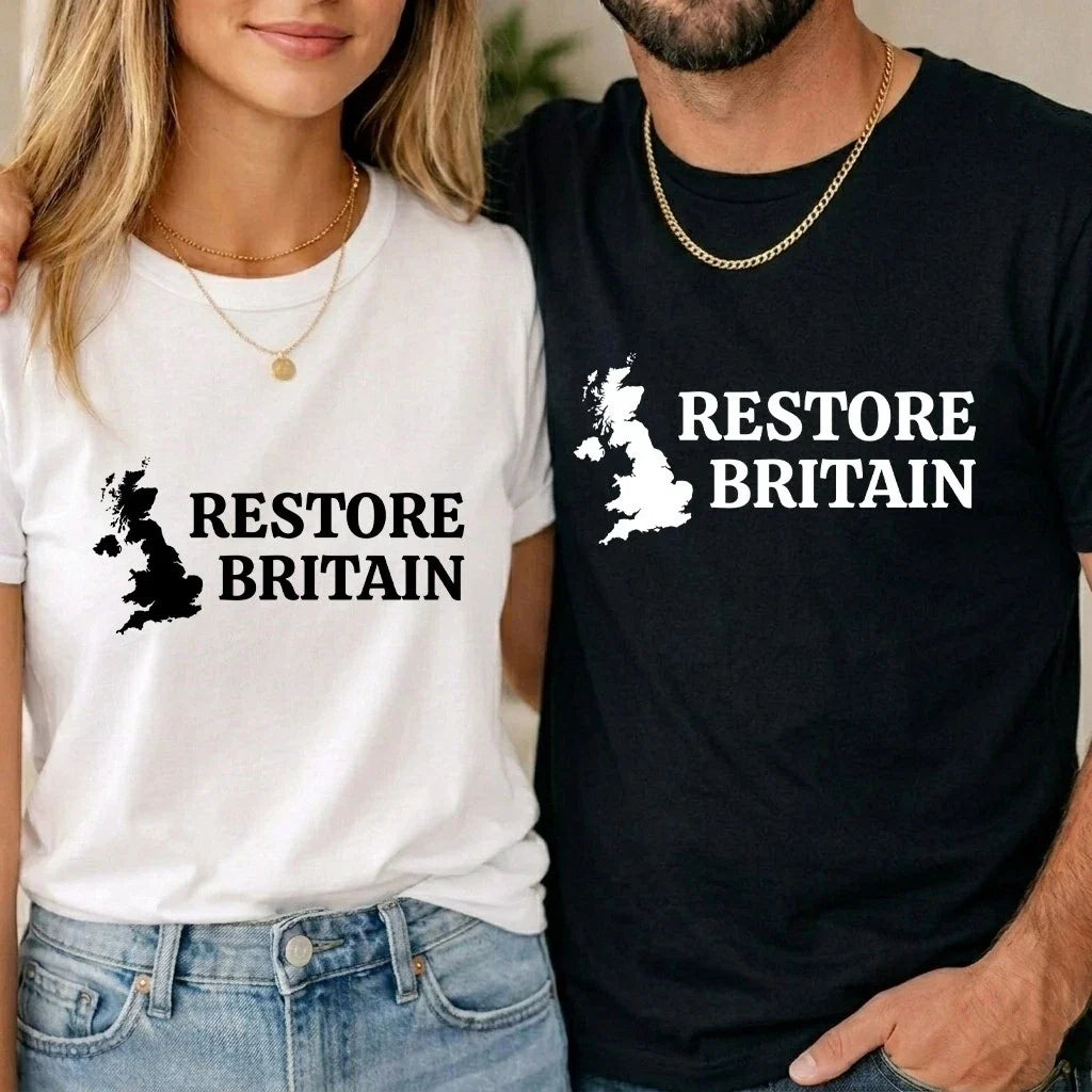 Restore Britain T Shirt Rupert Lowe Politics Patriot British Reform UK Unisex Unisex T-shirt, Sweatshirt, Hoodie, Long Sleeve Tee - T-Shirt, Sweatshirt, Hoodie