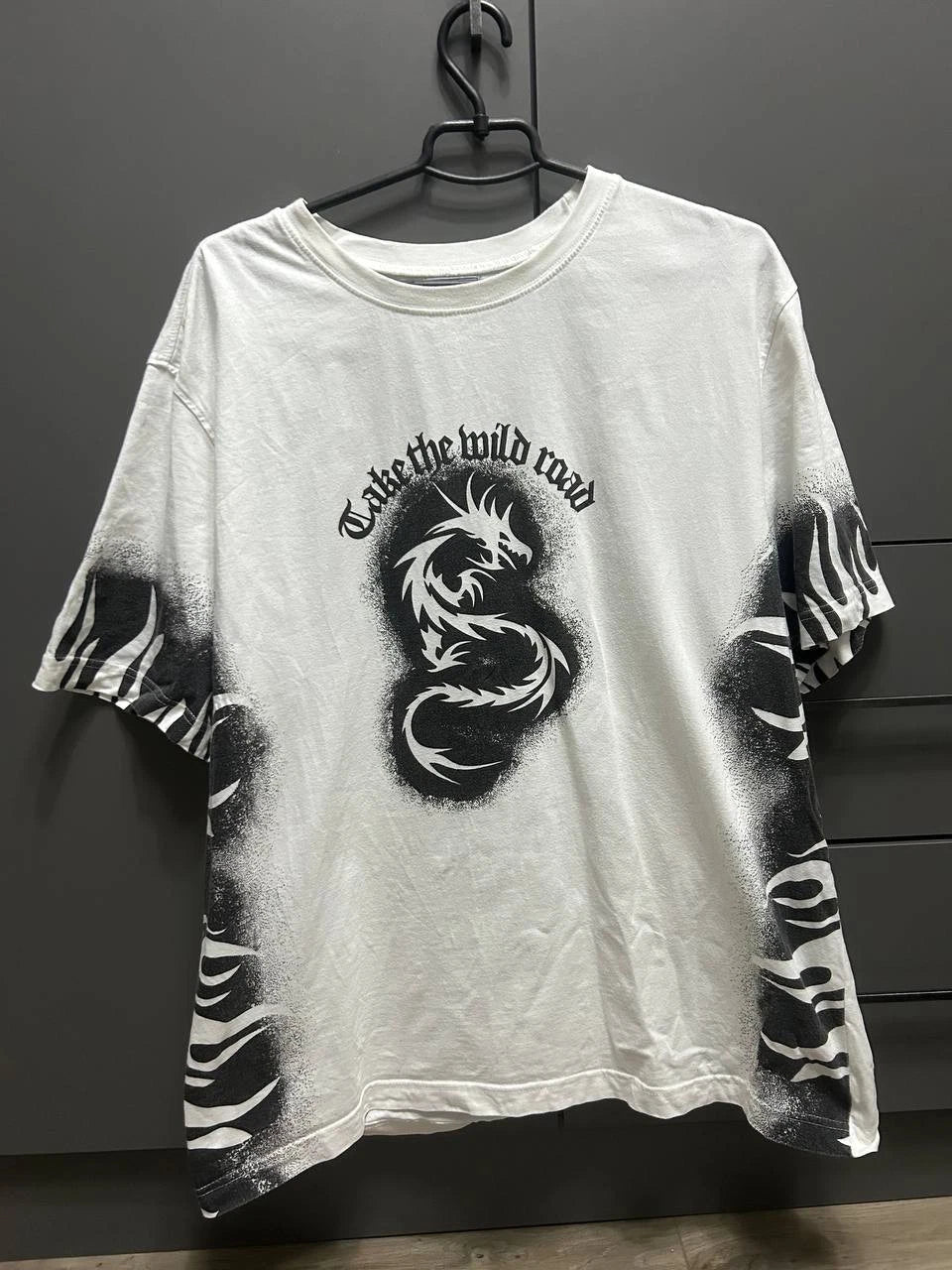 Vintage Y2K 00s White Tribal Rave Rock Metal Dragon Flames Tee  Size L/XL Unisex T-shirt, Sweatshirt, Hoodie, Long Sleeve Tee - T-Shirt, Sweatshirt, Hoodie