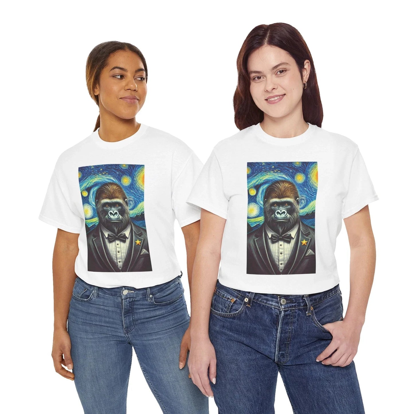 Gorilla Art T-Shirt - Stylish Unisex Heavy Cotton Tee with Starry Night Design Unisex T-shirt, Sweatshirt, Hoodie, Long Sleeve Tee - T-Shirt, Sweatshirt, Hoodie