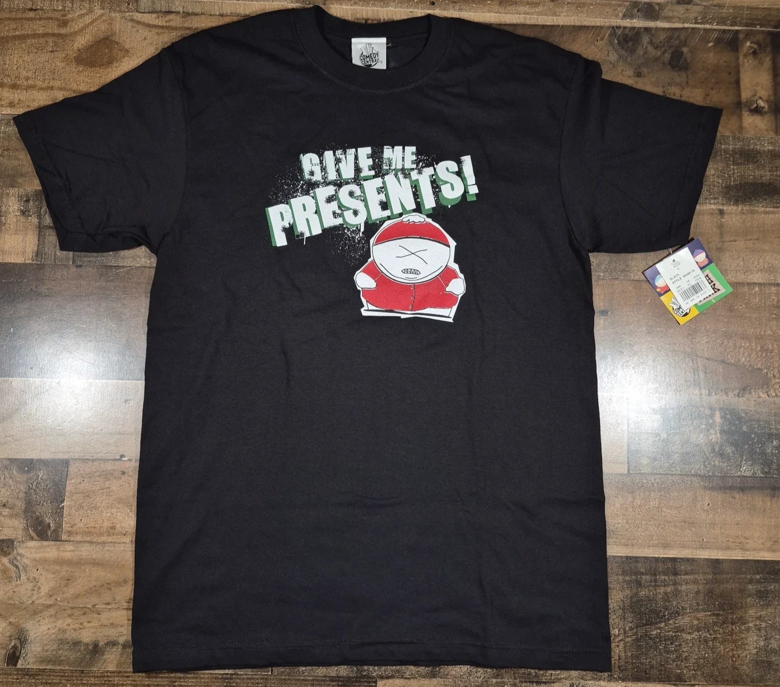Vintage South Park Shirt Large Black Cartman Give Me Presents Y2K Comedy Central Unisex T-shirt, Sweatshirt, Hoodie, Long Sleeve Tee - T-Shirt, Sweatshirt, Hoodie