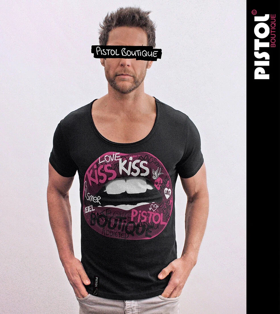 Pistol Boutique T-Shirt Fitted Black Crew Neck Graffiti Tattoo Lips Mens Unisex T-shirt, Sweatshirt, Hoodie, Long Sleeve Tee - T-Shirt, Sweatshirt, Hoodie