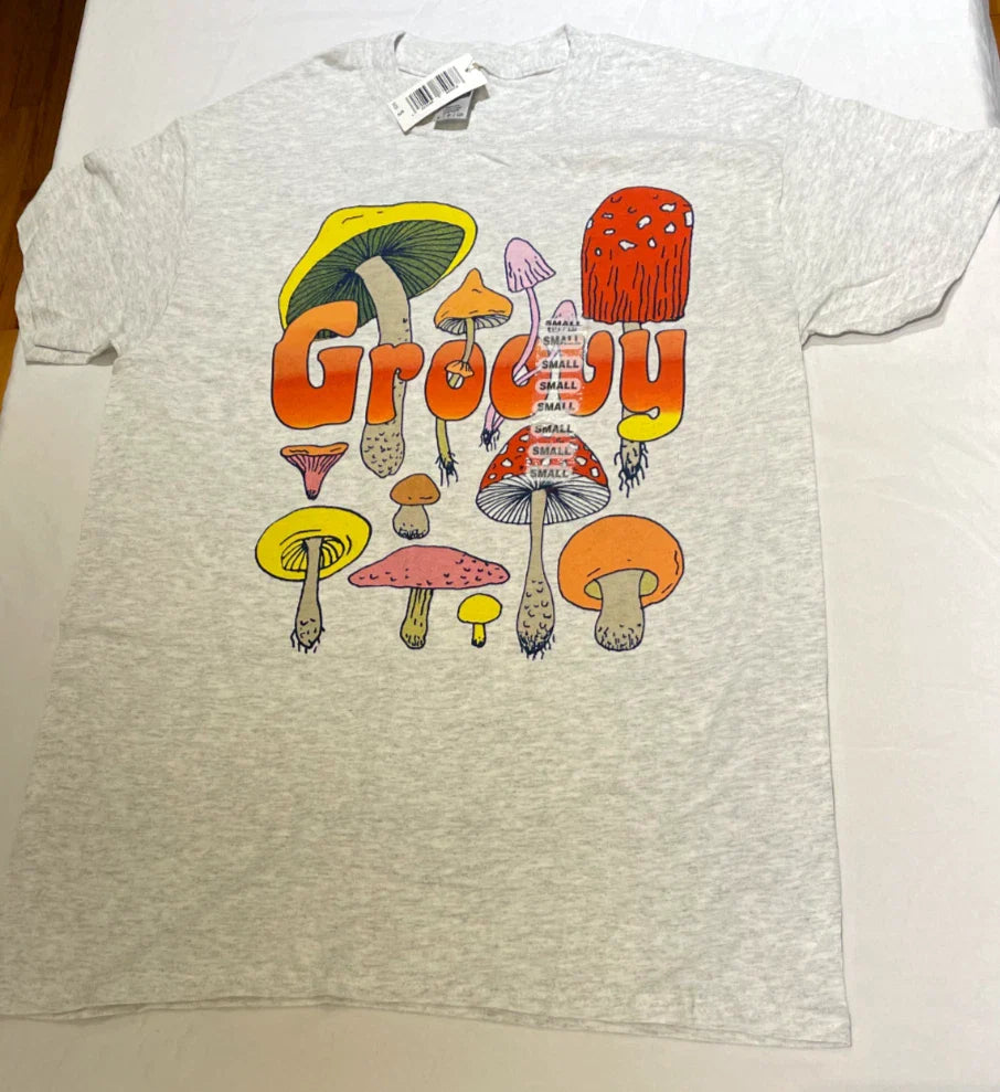 Groovy Mushrooms T-Shirt , Cool Multi Color Graphic on Gray Unisex T-shirt, Sweatshirt, Hoodie, Long Sleeve Tee - T-Shirt, Sweatshirt, Hoodie
