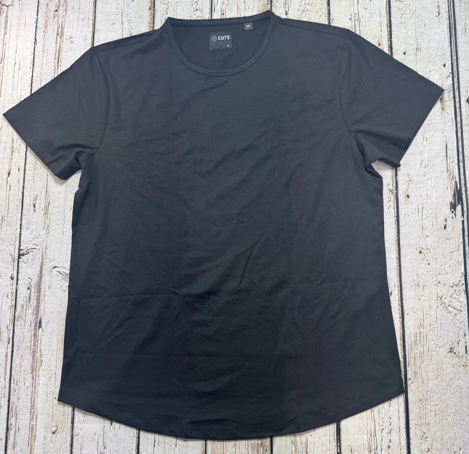 CUTS Clothing Mens T-Shirt Curve Hem Black L Solid Casual Athleisure Minimalist Unisex T-shirt, Sweatshirt, Hoodie, Long Sleeve Tee - T-Shirt, Sweatshirt, Hoodie