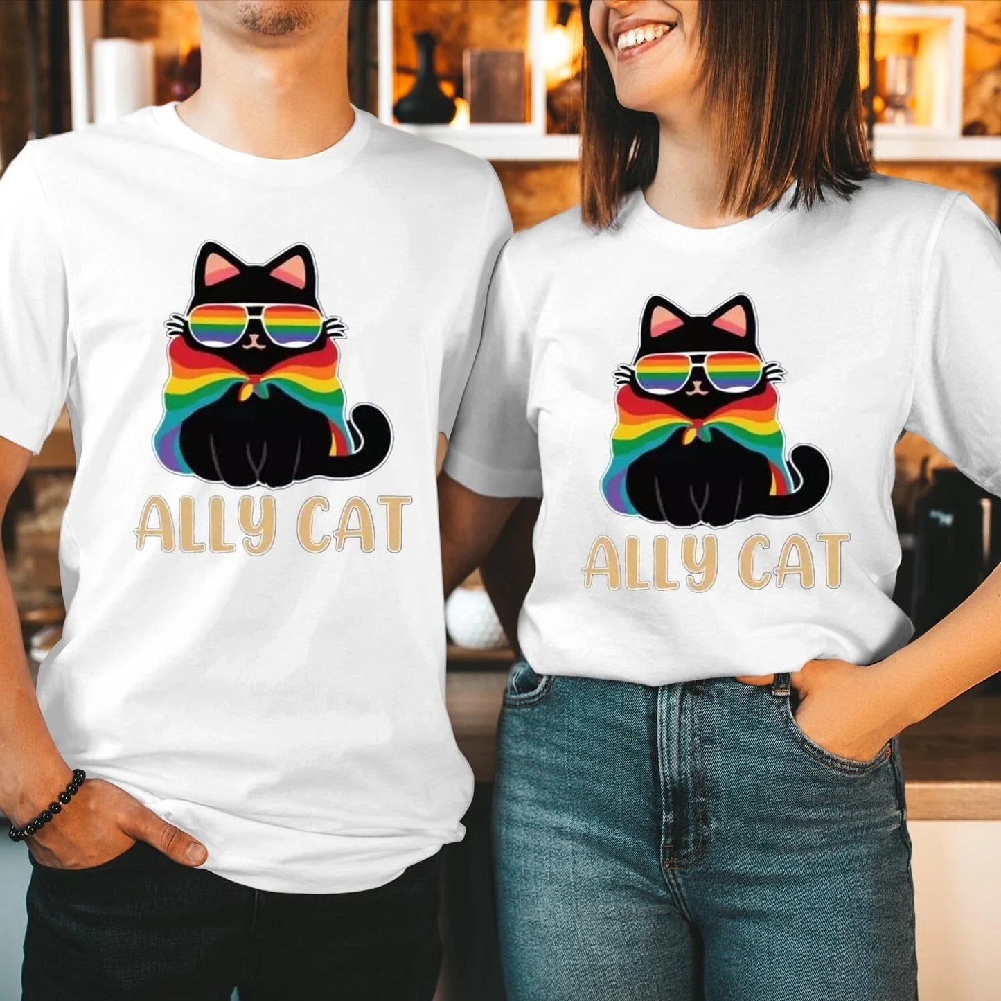 T-SHIRT (P 3 ) Rainbow Pride Ally Cat Love Heart Gay  Month LGBTQ Trans Gift Unisex T-shirt, Sweatshirt, Hoodie, Long Sleeve Tee - T-Shirt, Sweatshirt, Hoodie