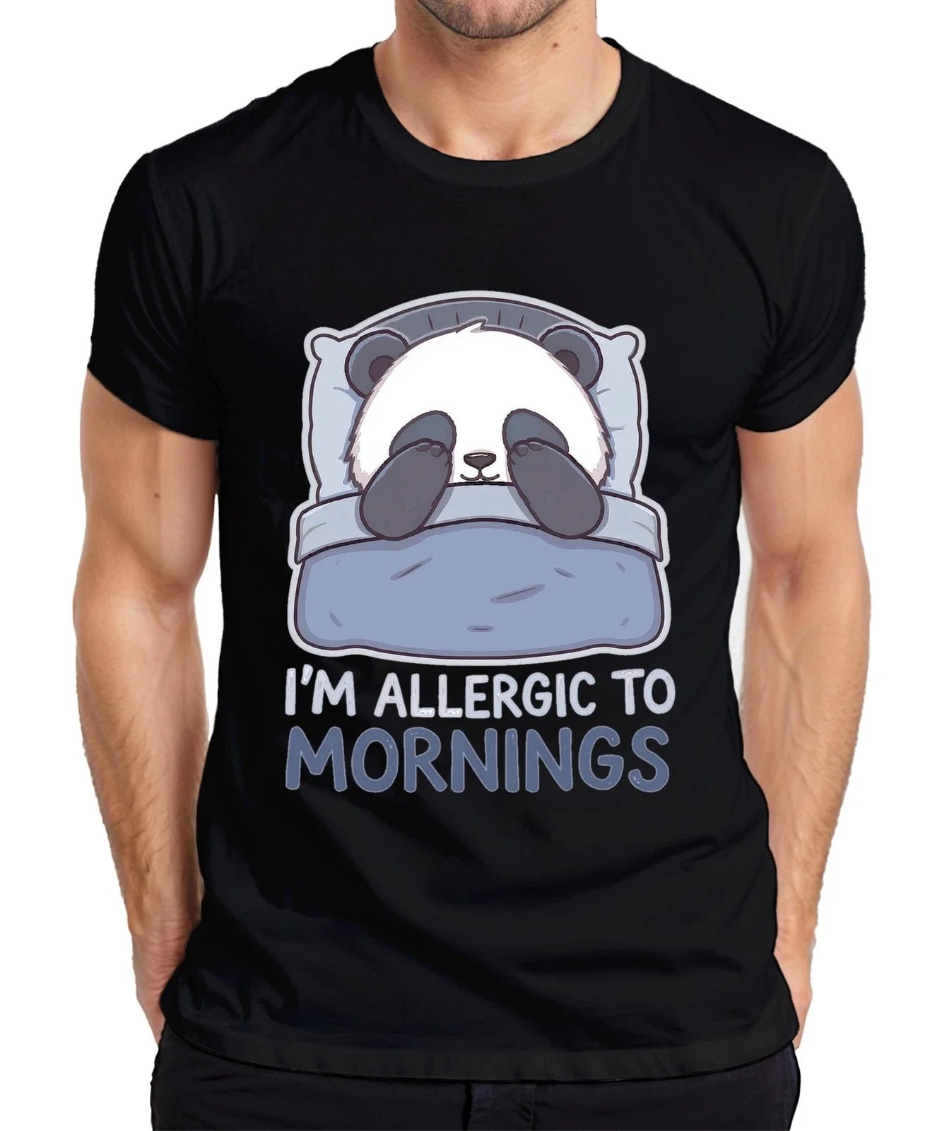 I'm Allergic To Mornings Panda sleeping pillow bed lazy cute Men's T-Shirt Unisex T-shirt, Sweatshirt, Hoodie, Long Sleeve Tee - T-Shirt, Sweatshirt, Hoodie